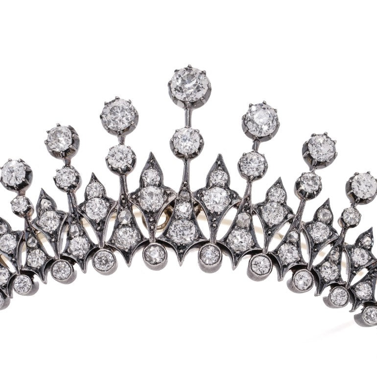Victorian Antique 4.56ct Old Cut Diamond Tiara Brooch