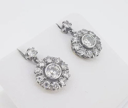 Old Cut Diamond Cluster Drop Earrings, 2.50 carat total