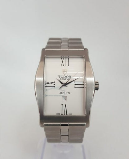 Tudor Archeo His and Hers Watches, Unworn with Box and Papers, both in stainless steel with matching bracelets. Gents automatic model number 30110. Ladies quartz model number 30210