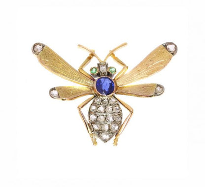 Antique Victorian Sapphire Emerald and Diamond Queen Bee Brooch