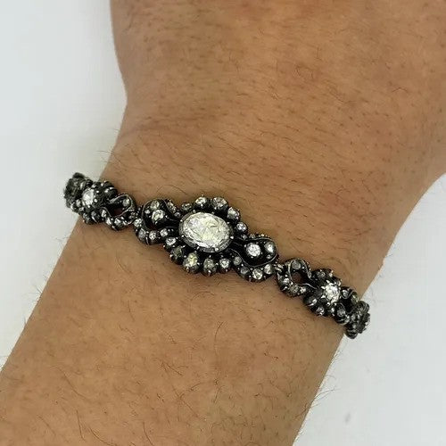 Victorian Antique Rose Cut Diamond Cluster Bracelet