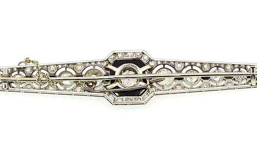 Vintage Onyx and Diamond Brooch in the Art Deco Style