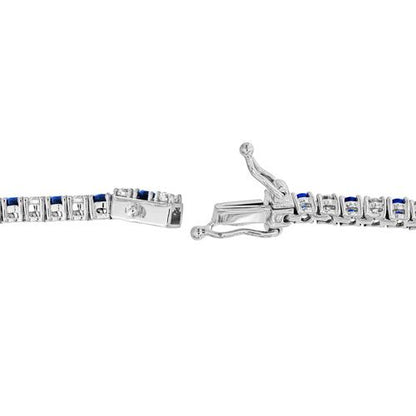 Sapphire and Diamond Line Tennis Bracelet, alternating 1.54cts blue sapphires and 1.39cts sparkling diamonds claw set in 18ct white gold