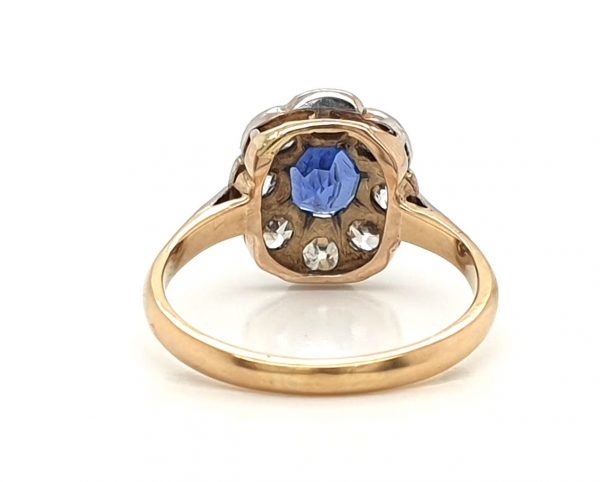 Antique Ceylon Sapphire and Old Cut Diamond Cluster Ring, 0.80 carats