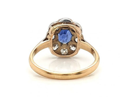 Antique Ceylon Sapphire and Old Cut Diamond Cluster Ring, 0.80 carats