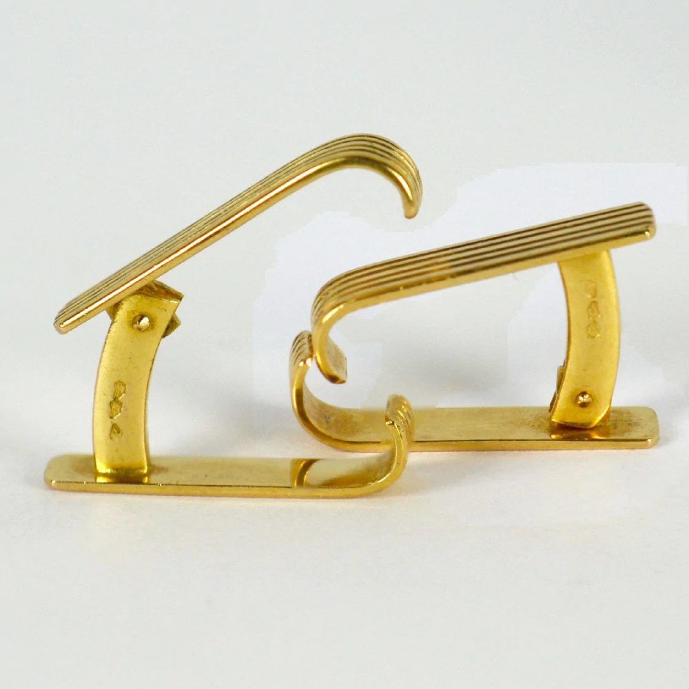 French 18ct Yellow Gold Ridged Stirrup Cufflinks