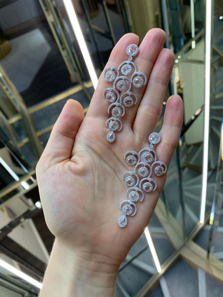 Rose Cut Diamond Grape Chandelier Drop Earrings; set with rose-cut and round brilliant-cut diamonds, 9.20 carat total. Diamonds are E/F colour VS/VVS clarity