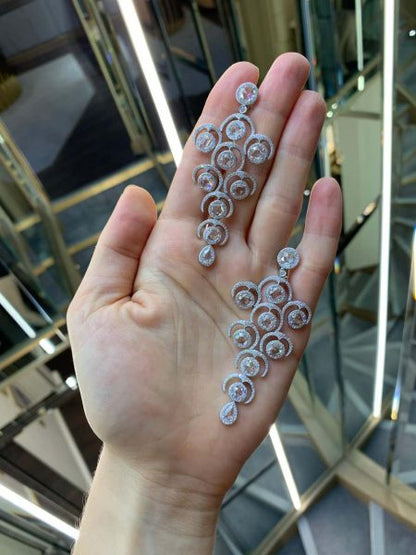 Rose Cut Diamond Grape Chandelier Drop Earrings; set with rose-cut and round brilliant-cut diamonds, 9.20 carat total. Diamonds are E/F colour VS/VVS clarity