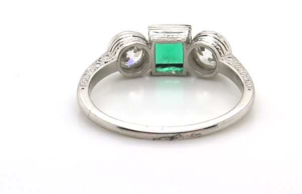 Princess Cut Colombian Emerald and Diamond Three Stone Ring, 0.50cts