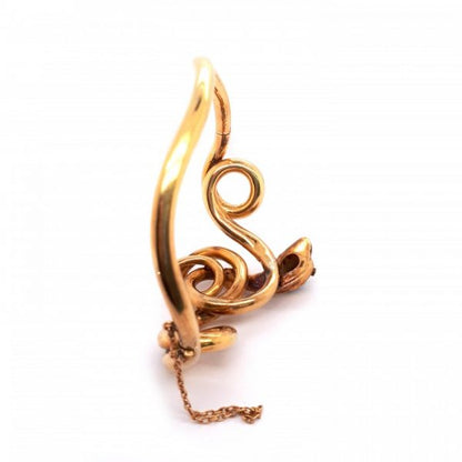 Antique Victorian Sapphire, Ruby and Gold Snake Bangle Bracelet, Circa 1875