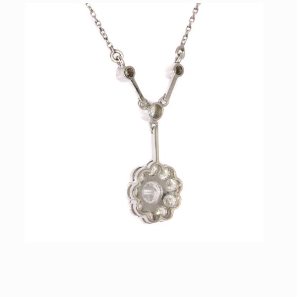 Vintage Art Deco Diamond and Platinum Flower Pendant Necklace, 1.10cts