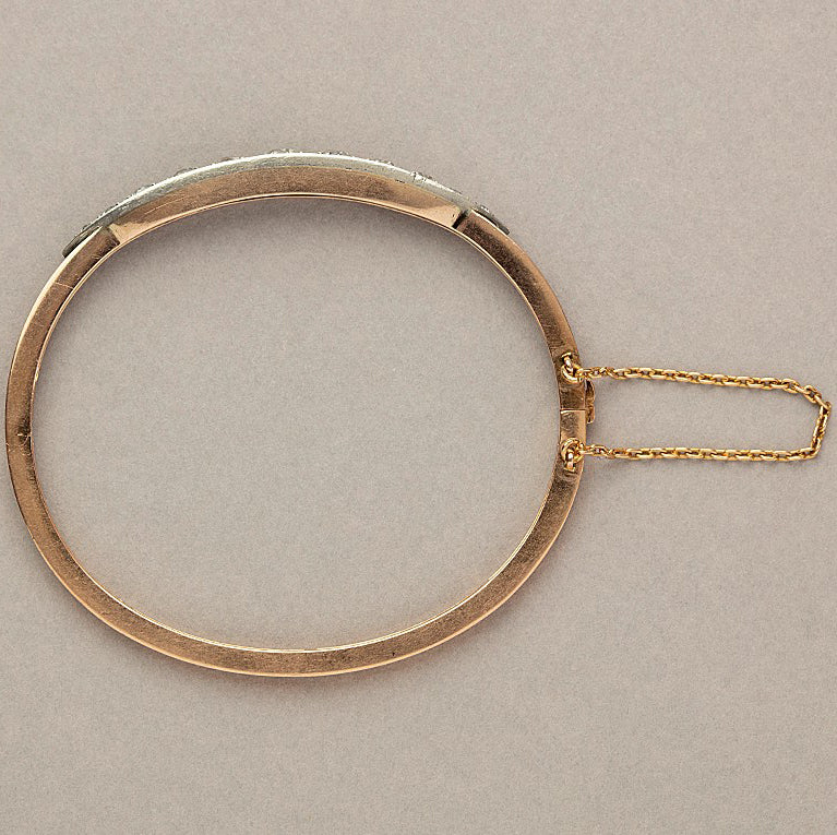 Antique Victorian 15ct Gold Bangle Bracelet with 3cts Old Cut Diamonds