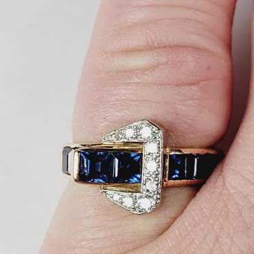Princess Cut Sapphire and Diamond Buckle Ring