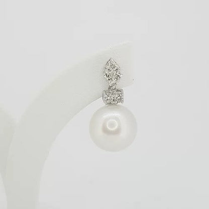 Pearl and Diamond Drop Earrings in 18ct White Gold