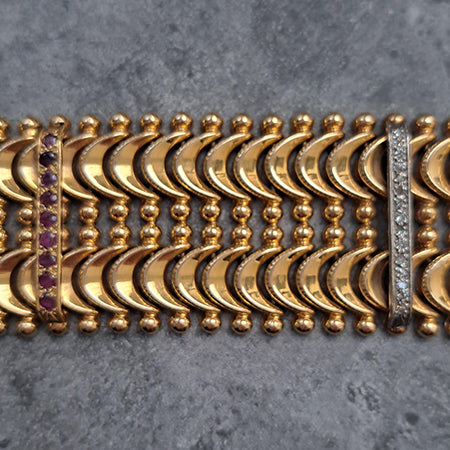 Antique 18ct Gold Fancy Link Bracelet with Diamonds and Rubies