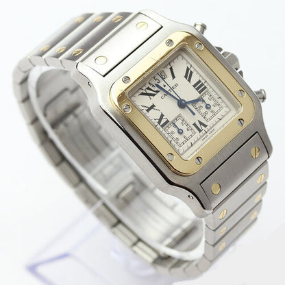 Cartier Santos Galbee Chronograph 29mm Chronoflex Steel and Gold Quartz Watch, Ref 2425, white dial, date indicator, steel and gold bracelet with hidden clasp