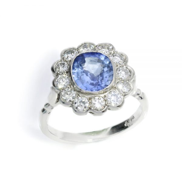 Natural Ceylon Sapphire and Diamond Floral Cluster Ring, 2.00 carats