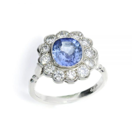 Natural Ceylon Sapphire and Diamond Floral Cluster Ring, 2.00 carats