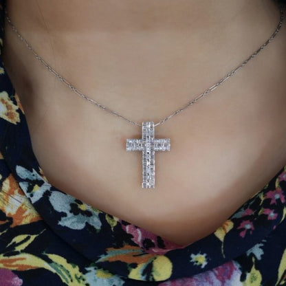 0.72ct Diamond Cross Pendant in 18ct White Gold