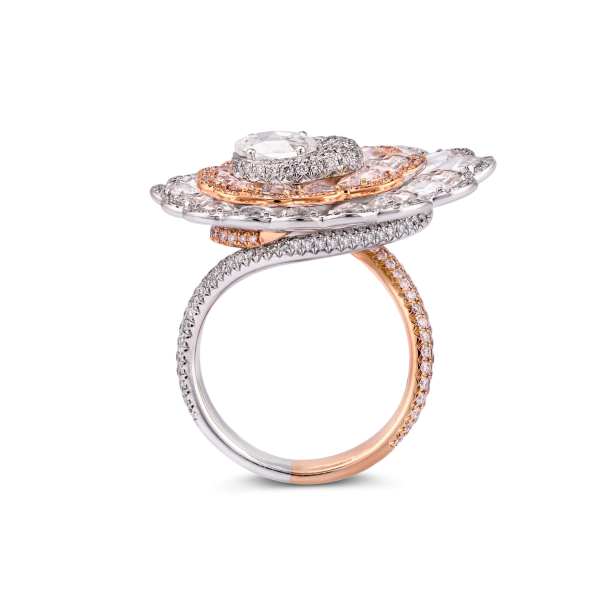 Rose Cut Diamond Flower Cluster Ring in Two Tone 18ct Gold