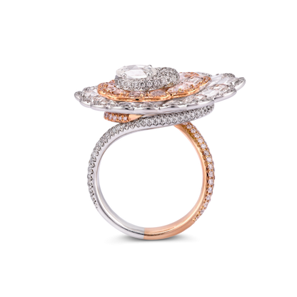 Rose Cut Diamond Flower Cluster Ring in Two Tone 18ct Gold