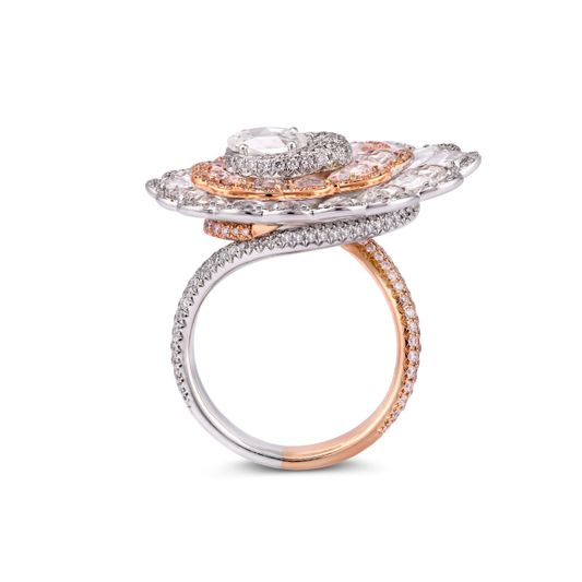 Rose Cut Diamond Flower Cluster Ring in Two Tone 18ct Gold