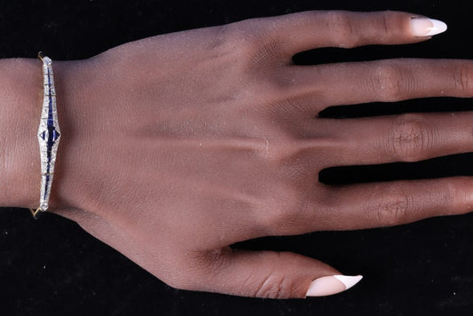 Art Deco Old Cut Diamond And Sapphire Bracelet In 18 Carat Yellow And White Gold