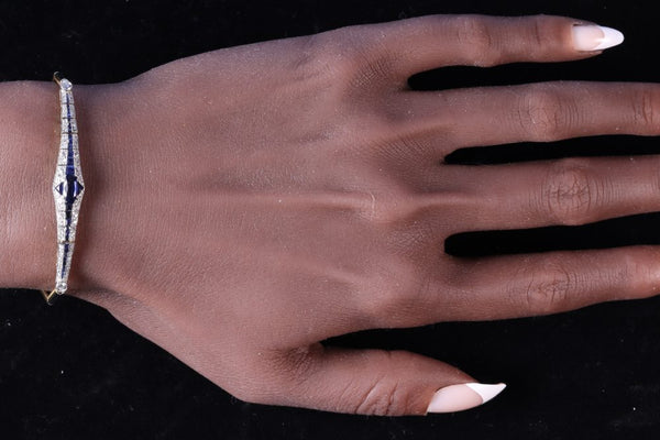 Art Deco Old Cut Diamond And Sapphire Bracelet In 18 Carat Yellow And White Gold