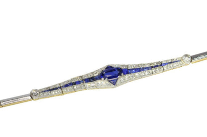 Art Deco Old Cut Diamond And Sapphire Bracelet In 18 Carat Yellow And White Gold