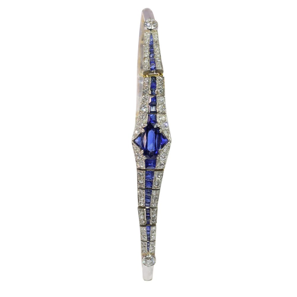 Art Deco Old Cut Diamond And Sapphire Bracelet In 18 Carat Yellow And White Gold