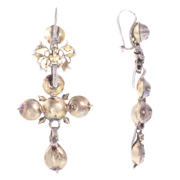 Rare Antique Diamond Set Gold Flemish Cross Earrings