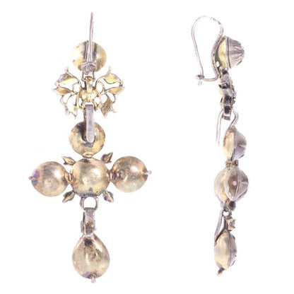 Rare Antique Diamond Set Gold Flemish Cross Earrings