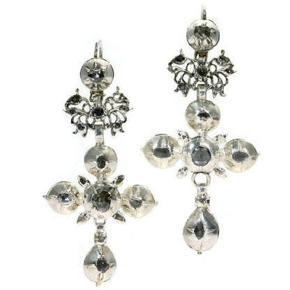 Rare Antique Diamond Set Gold Flemish Cross Earrings