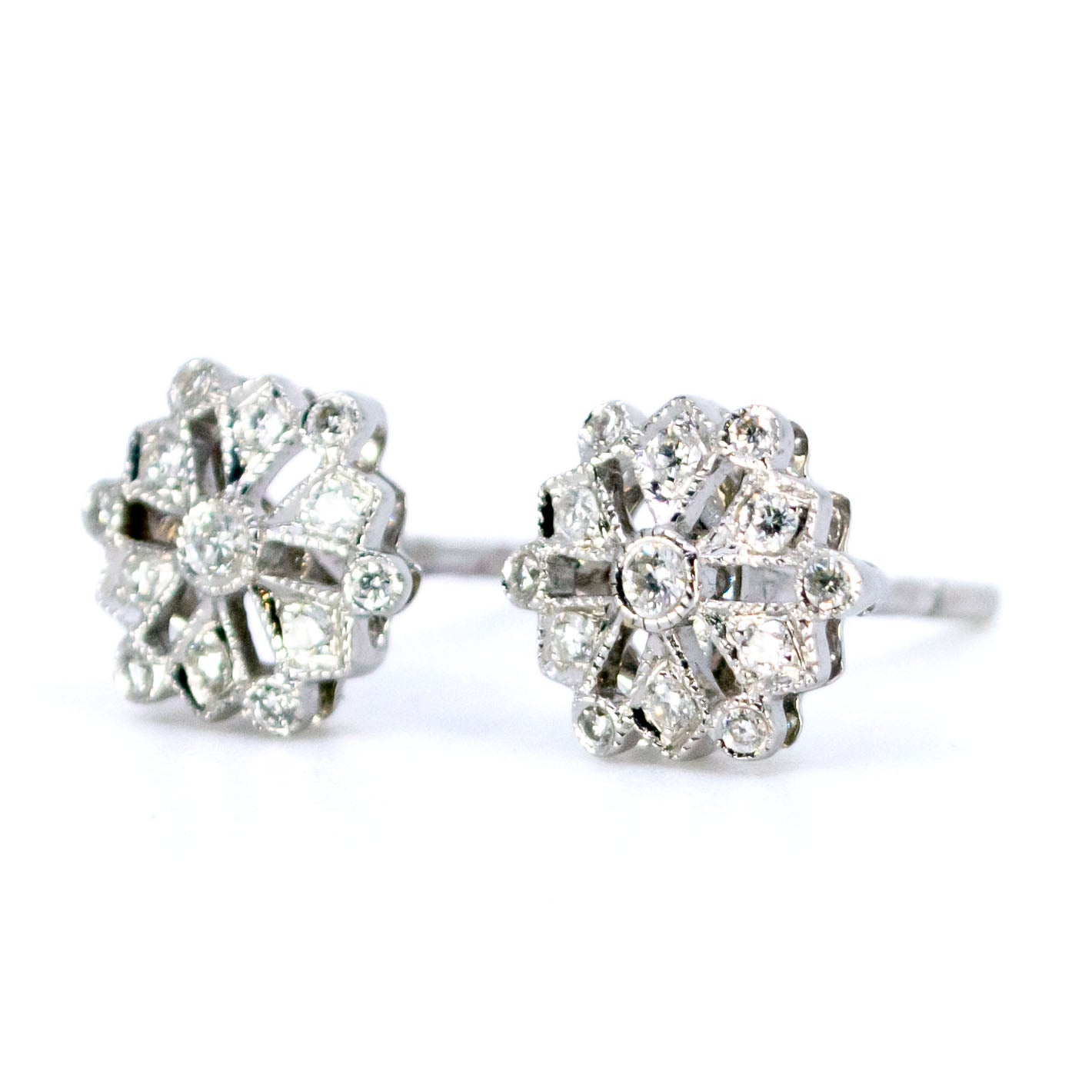 Modern 18 Carat White Gold Diamond Fancy Cluster Stud Earrings, 0.20 Carat