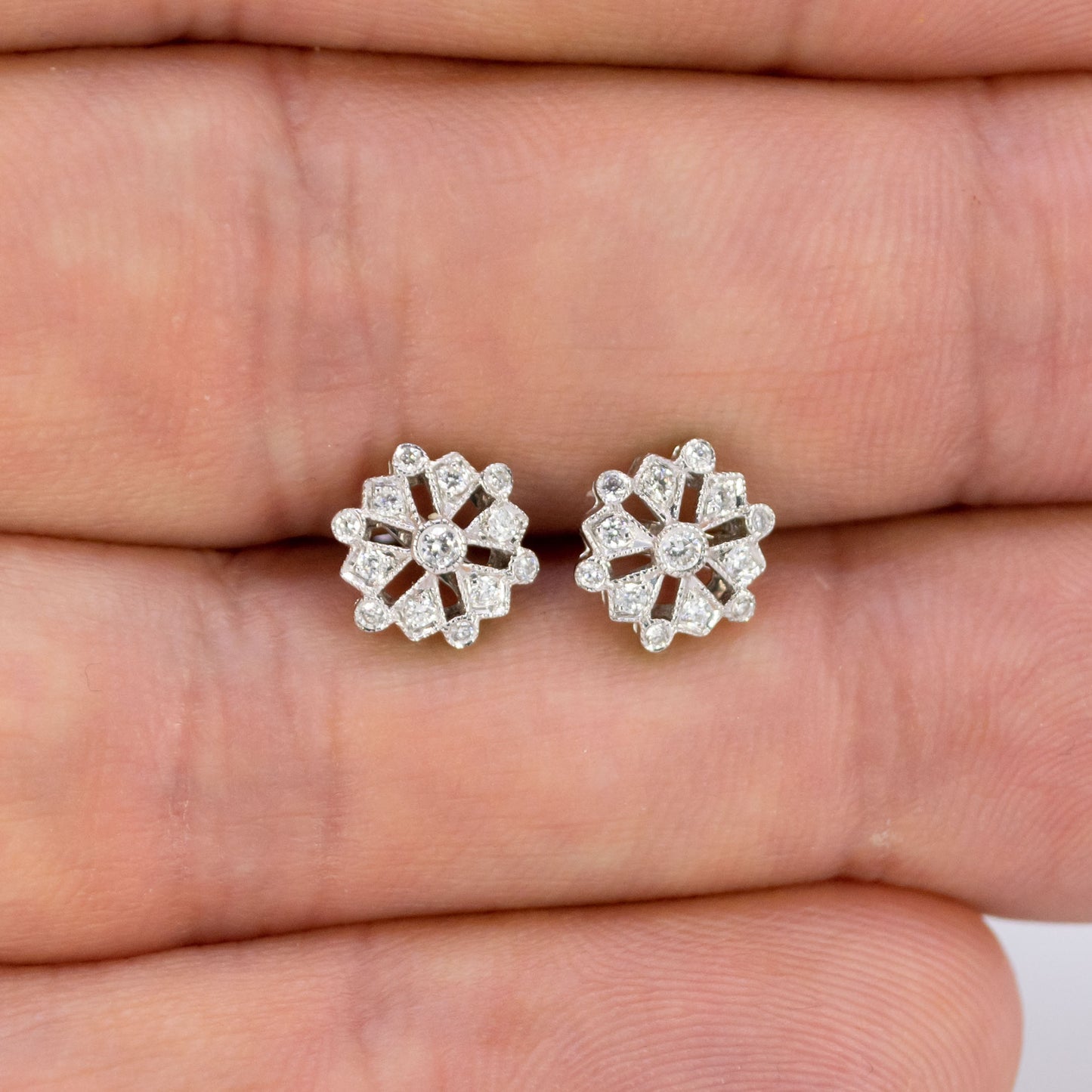 Modern 18 Carat White Gold Diamond Fancy Cluster Stud Earrings, 0.20 Carat