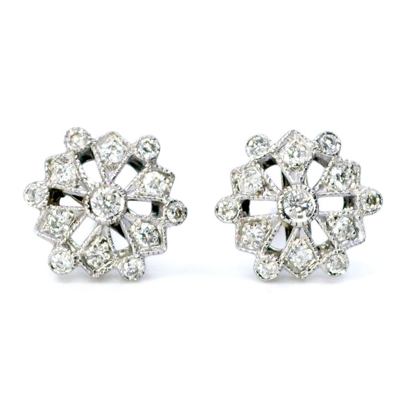 Modern 18 Carat White Gold Diamond Fancy Cluster Stud Earrings, 0.20 Carat