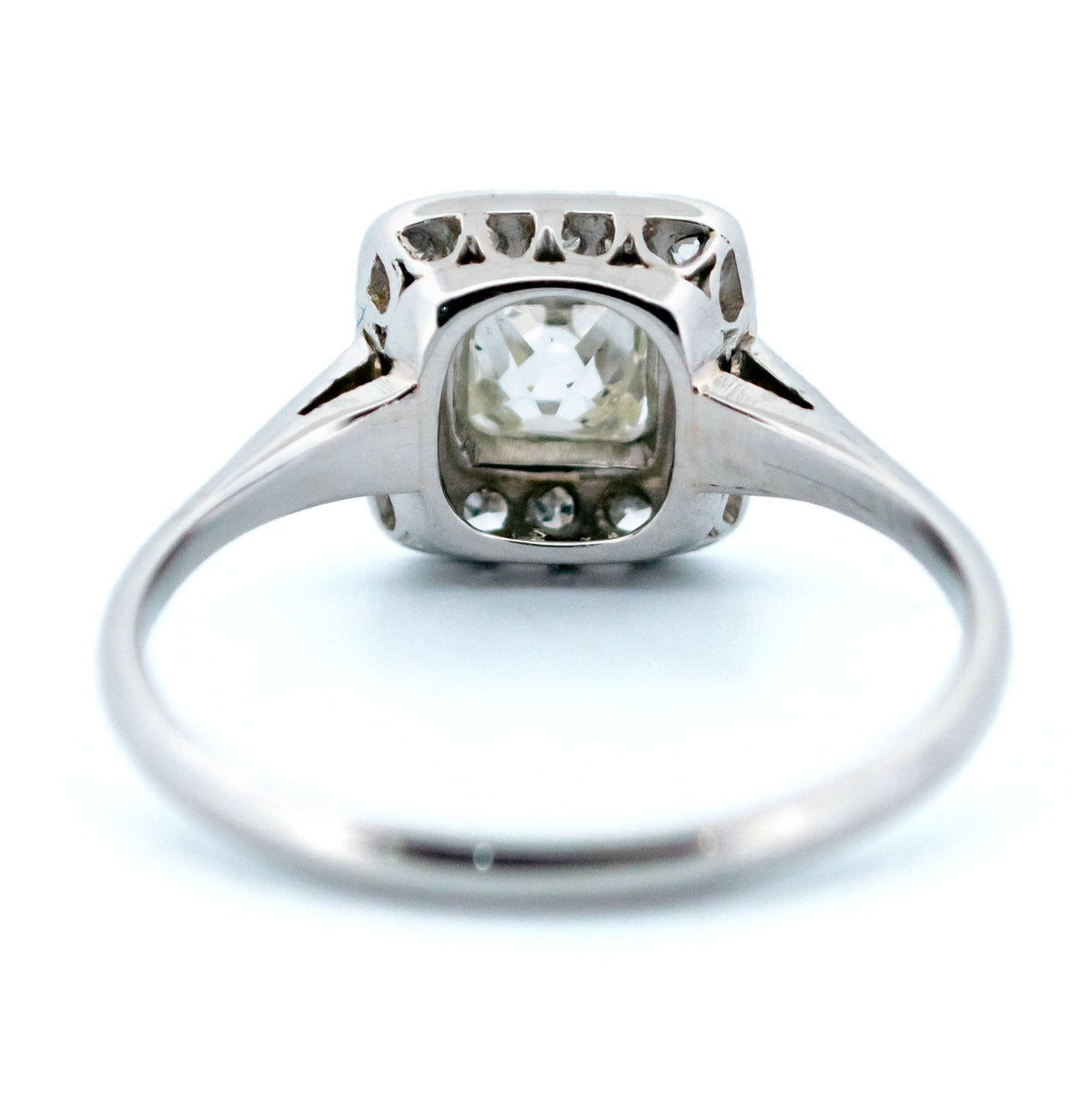 Peruzzi Cut Diamond and Platinum Square Halo Cluster Ring, 0.90 Carat