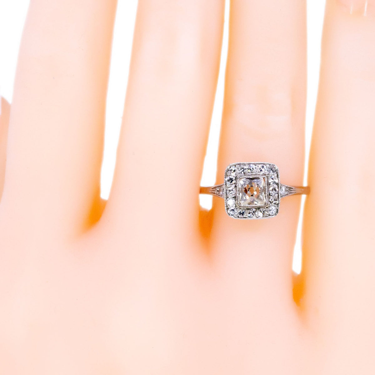 Peruzzi Cut Diamond and Platinum Square Halo Cluster Ring, 0.90 Carat