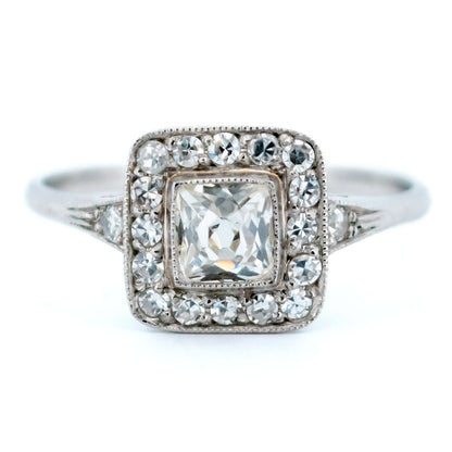 Peruzzi Cut Diamond and Platinum Square Halo Cluster Ring, 0.90 Carat