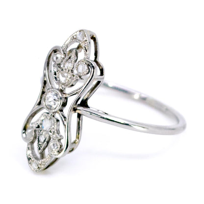 A diamond elongated ring in platinum