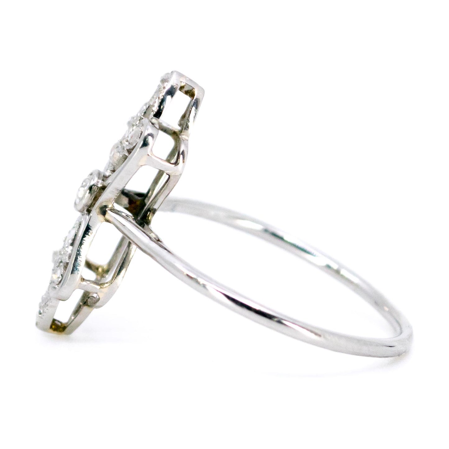 A diamond elongated ring in platinum