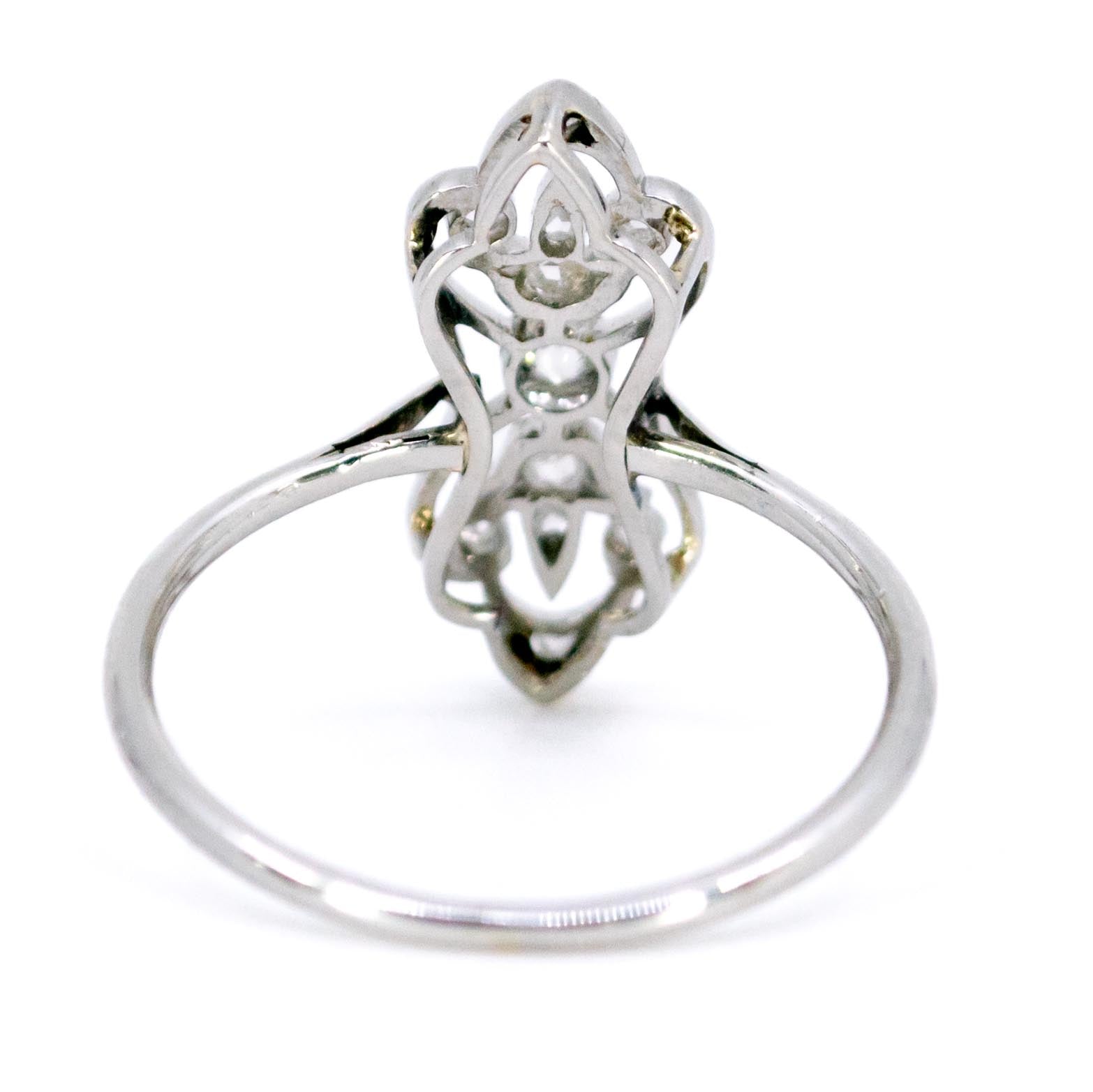 A diamond elongated ring in platinum