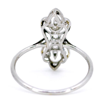 A diamond elongated ring in platinum