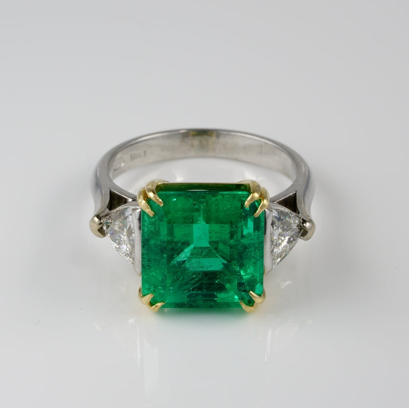 Magnificent Certified 6.81ct Colombian Emerald 1.60ct Diamond Trilogy Ring