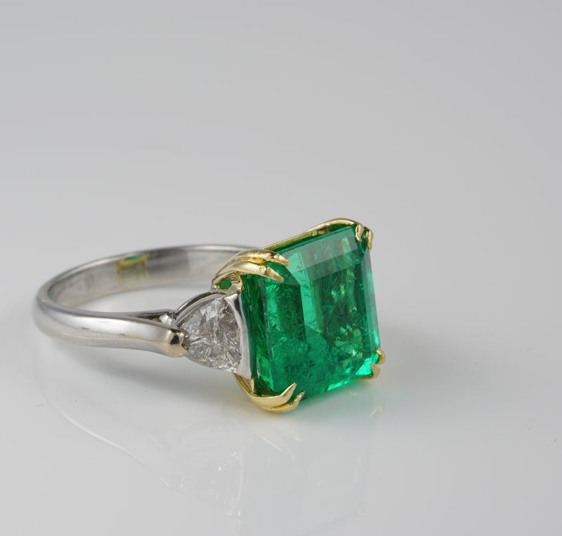 Magnificent Certified 6.81ct Colombian Emerald 1.60ct Diamond Trilogy Ring