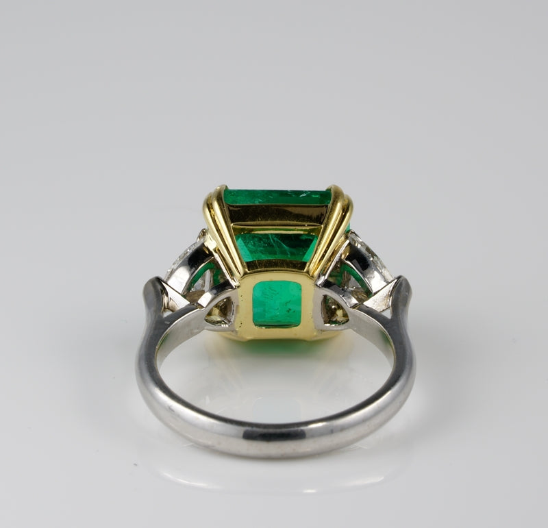 Magnificent Certified 6.81ct Colombian Emerald 1.60ct Diamond Trilogy Ring