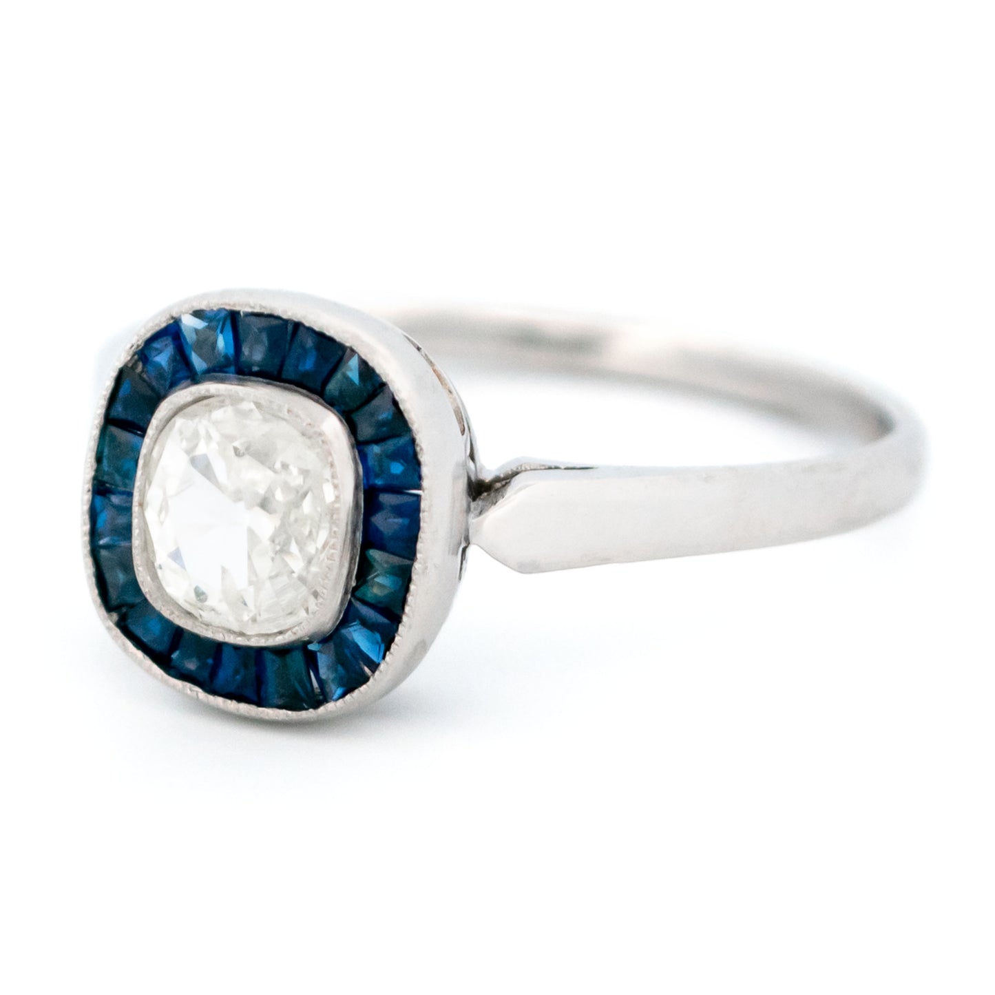 Platinum, Sapphire and Diamond Halo Cluster Ring, 0.55 Carat