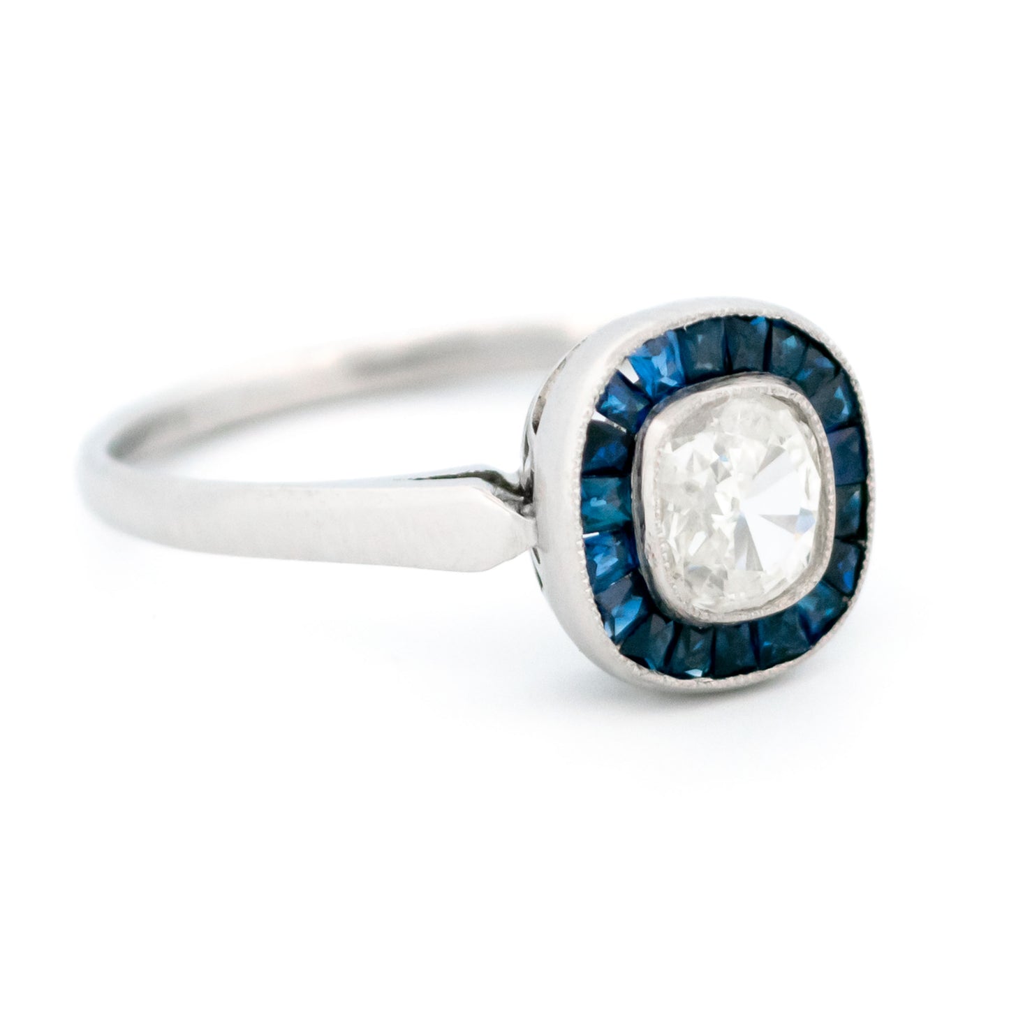 Platinum, Sapphire and Diamond Halo Cluster Ring, 0.55 Carat