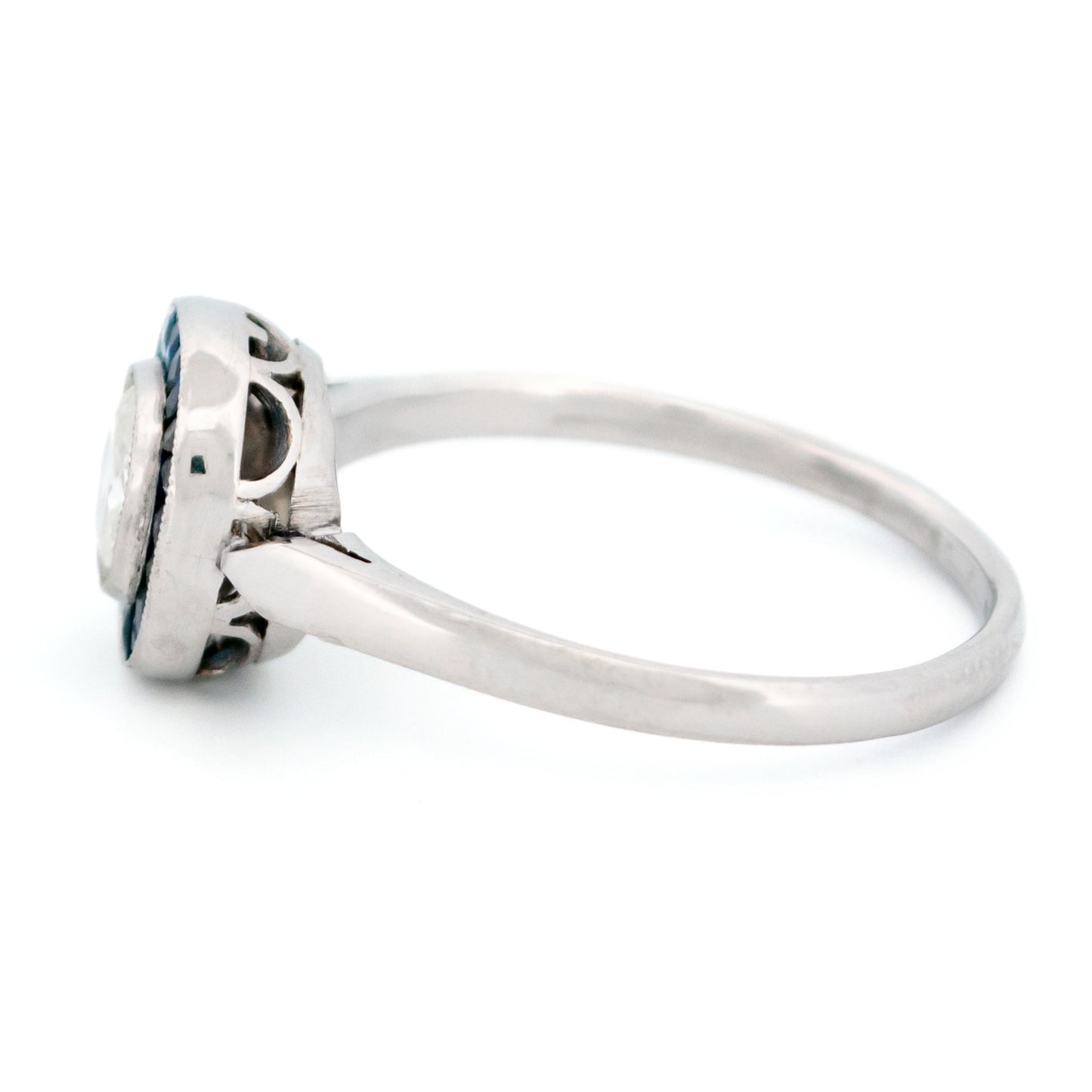 Platinum, Sapphire and Diamond Halo Cluster Ring, 0.55 Carat