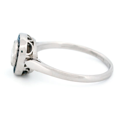 Platinum, Sapphire and Diamond Halo Cluster Ring, 0.55 Carat